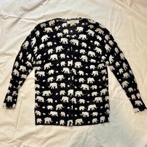 Loft Navy & White Elephant Cardigan Size Medium
